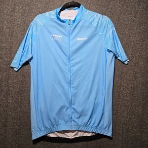 Santini Trek Travel Cycling Jersey Mens XL Blue Map Short Sleeve Made Italy